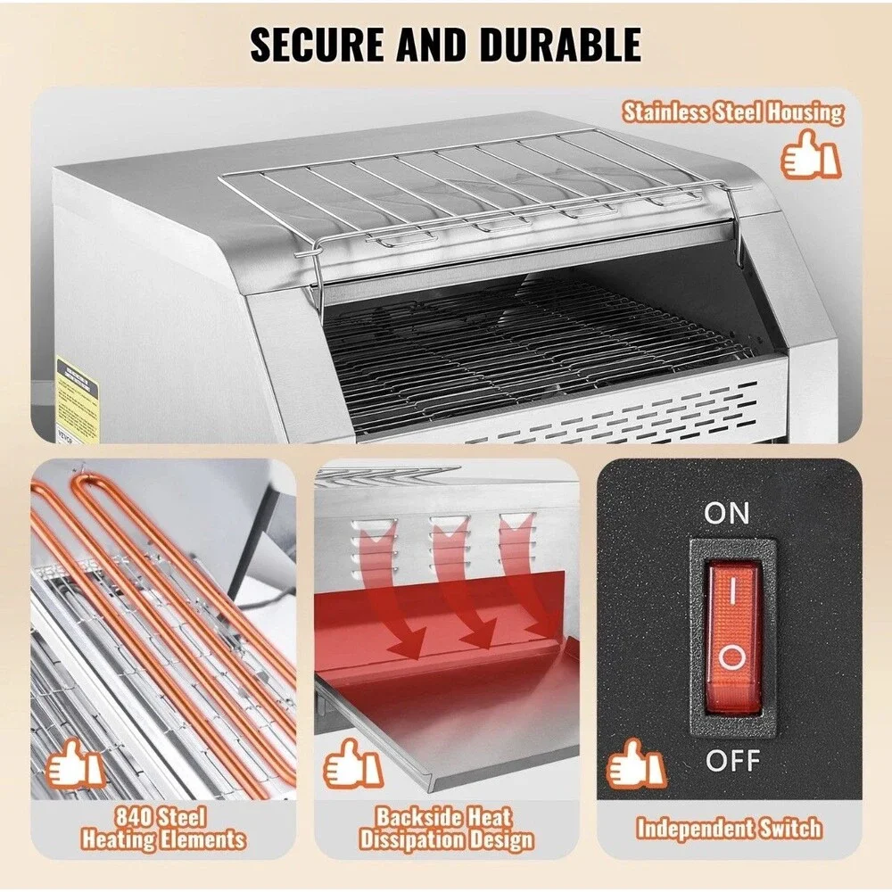VEVOR Commercial Conveyor Toaster 450 Slices/Hour Commercial Toaster Heavy Duty